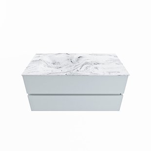MONDIAZ VICA-DLUX 100cm badmeubel onderkast Clay 2 lades. Inbouw wastafel CLOUD links 1 kraangat, kleur Glace.