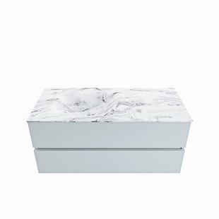 MONDIAZ VICA-DLUX 110cm badmeubel onderkast Clay 2 lades. Inbouw wastafel CLOUD links zonder kraangat, kleur Glace.