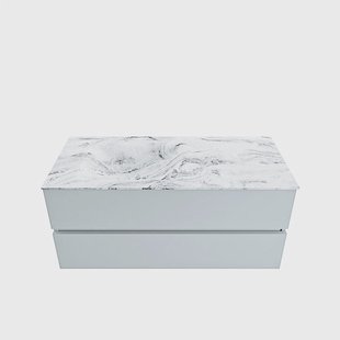 MONDIAZ VICA-DLUX 110cm badmeubel onderkast Clay 2 lades. Inbouw wastafel CLOUD links 1 kraangat, kleur Glace.