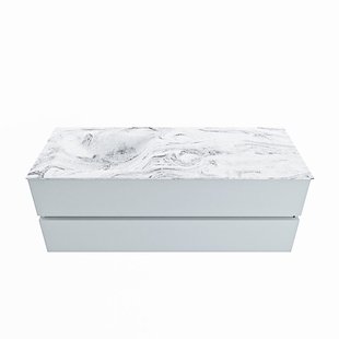 MONDIAZ VICA-DLUX 130cm badmeubel onderkast Clay 2 lades. Inbouw wastafel CLOUD links zonder kraangat, kleur Glace.
