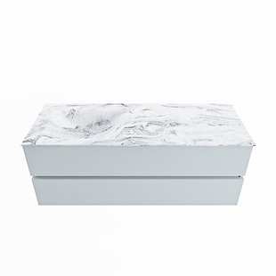 MONDIAZ VICA-DLUX 130cm badmeubel onderkast Clay 2 lades. Inbouw wastafel CLOUD links 1 kraangat, kleur Glace.