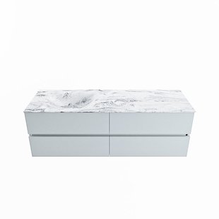 MONDIAZ VICA-DLUX 150cm badmeubel onderkast Clay 4 lades. Inbouw wastafel CLOUD links zonder kraangat, kleur Glace. MONDIAZ VICA-DLUX 150cm badmeubel onderkast Clay 4 lades. Inbouw wastafel CLOUD links zonder kraangat, kleur Glace.