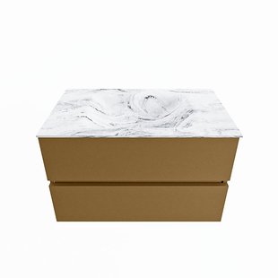 MONDIAZ VICA-DLUX 80cm badmeubel onderkast Oro 2 lades. Inbouw wastafel CLOUD midden 1 kraangat, kleur Glace.