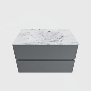 MONDIAZ VICA-DLUX 80cm badmeubel onderkast Plata 2 lades. Inbouw wastafel CLOUD midden 1 kraangat, kleur Glace.