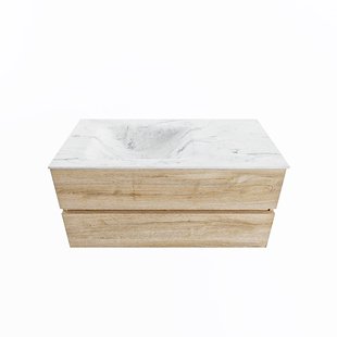 MONDIAZ VICA-DLUX 100cm badmeubel onderkast Washed Oak 2 lades. Inbouw wastafel CLOUD links 1 kraangat, kleur Opalo. MONDIAZ VICA-DLUX 100cm badmeubel onderkast Washed Oak 2 lades. Inbouw wastafel CLOUD links 1 kraangat, kleur Opalo.
