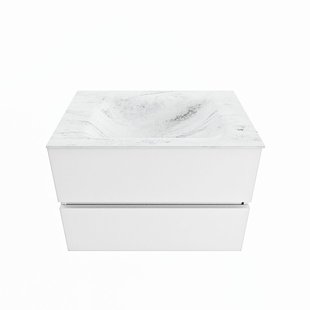 MONDIAZ VICA-DLUX 70cm badmeubel onderkast Talc 2 lades. Inbouw wastafel CLOUD midden zonder kraangat, kleur Opalo.