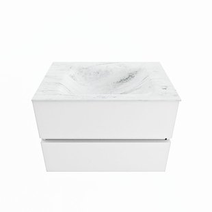 MONDIAZ VICA-DLUX 70cm badmeubel onderkast Talc 2 lades. Inbouw wastafel CLOUD midden 1 kraangat, kleur Opalo.
