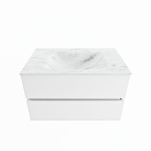 MONDIAZ VICA-DLUX 80cm badmeubel onderkast Talc 2 lades. Inbouw wastafel CLOUD midden zonder kraangat, kleur Opalo.