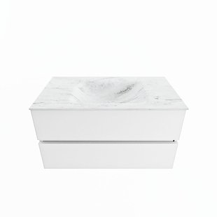MONDIAZ VICA-DLUX 90cm badmeubel onderkast Talc 2 lades. Inbouw wastafel CLOUD midden zonder kraangat, kleur Opalo.