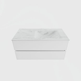 MONDIAZ VICA-DLUX 100cm badmeubel onderkast Talc 2 lades. Inbouw wastafel CLOUD rechts zonder kraangat, kleur Opalo.