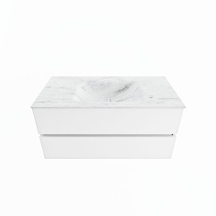 MONDIAZ VICA-DLUX 100cm badmeubel onderkast Talc 2 lades. Inbouw wastafel CLOUD midden 1 kraangat, kleur Opalo.