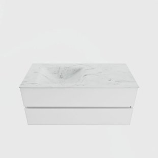 MONDIAZ VICA-DLUX 110cm badmeubel onderkast Talc 2 lades. Inbouw wastafel CLOUD links zonder kraangat, kleur Opalo.