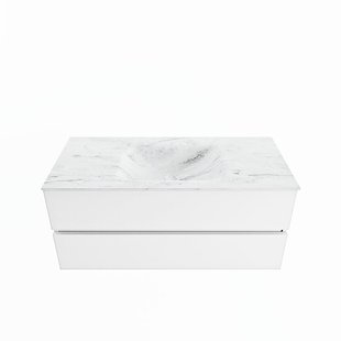MONDIAZ VICA-DLUX 110cm badmeubel onderkast Talc 2 lades. Inbouw wastafel CLOUD midden 1 kraangat, kleur Opalo.