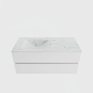 MONDIAZ VICA-DLUX 110cm badmeubel onderkast Talc 2 lades. Inbouw wastafel CLOUD links 1 kraangat, kleur Opalo.