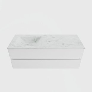 MONDIAZ VICA-DLUX 130cm badmeubel onderkast Talc 2 lades. Inbouw wastafel CLOUD links zonder kraangat, kleur Opalo.