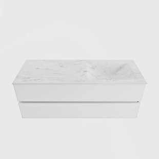MONDIAZ VICA-DLUX 130cm badmeubel onderkast Talc 2 lades. Inbouw wastafel CLOUD rechts zonder kraangat, kleur Opalo.