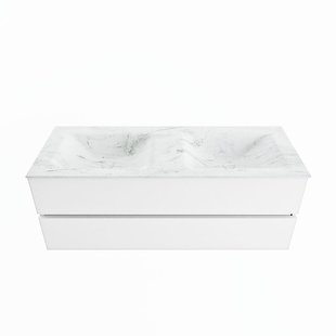 MONDIAZ VICA-DLUX 130cm badmeubel onderkast Talc 2 lades. Inbouw wastafel CLOUD dubbel zonder kraangat, kleur Opalo.