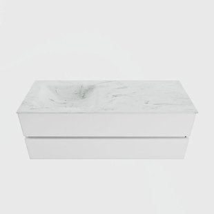 MONDIAZ VICA-DLUX 130cm badmeubel onderkast Talc 2 lades. Inbouw wastafel CLOUD links 1 kraangat, kleur Opalo.