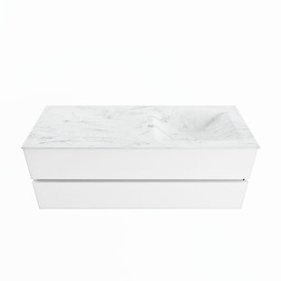 MONDIAZ VICA-DLUX 130cm badmeubel onderkast Talc 2 lades. Inbouw wastafel CLOUD rechts 1 kraangat, kleur Opalo.