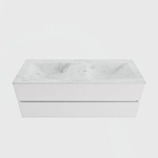 MONDIAZ VICA-DLUX 130cm badmeubel onderkast Talc 2 lades. Inbouw wastafel CLOUD dubbel 2 kraangaten, kleur Opalo.