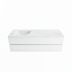 MONDIAZ VICA-DLUX 150cm badmeubel onderkast Talc 2 lades. Inbouw wastafel CLOUD links zonder kraangat, kleur Opalo.