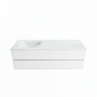 MONDIAZ VICA-DLUX 150cm badmeubel onderkast Talc 2 lades. Inbouw wastafel CLOUD links 1 kraangat, kleur Opalo.