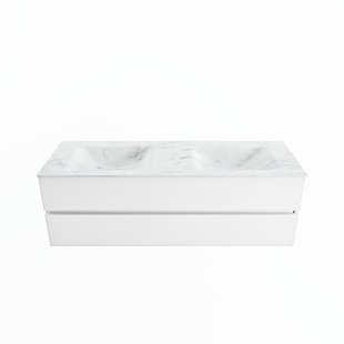 MONDIAZ VICA-DLUX 150cm badmeubel onderkast Talc 2 lades. Inbouw wastafel CLOUD dubbel 2 kraangaten, kleur Opalo.