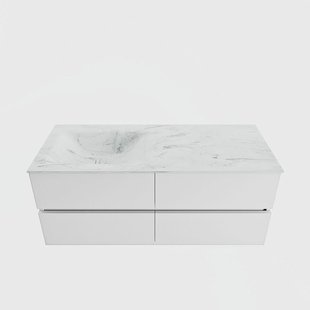 MONDIAZ VICA-DLUX 120cm badmeubel onderkast Talc 4 lades. Inbouw wastafel CLOUD links 1 kraangat, kleur Opalo.