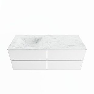 MONDIAZ VICA-DLUX 130cm badmeubel onderkast Talc 4 lades. Inbouw wastafel CLOUD links zonder kraangat, kleur Opalo.