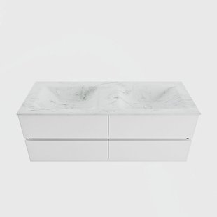 MONDIAZ VICA-DLUX 130cm badmeubel onderkast Talc 4 lades. Inbouw wastafel CLOUD dubbel zonder kraangat, kleur Opalo.