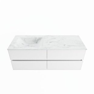 MONDIAZ VICA-DLUX 130cm badmeubel onderkast Talc 4 lades. Inbouw wastafel CLOUD links 1 kraangat, kleur Opalo.