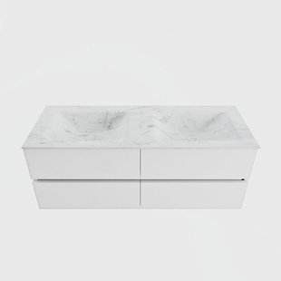 MONDIAZ VICA-DLUX 130cm badmeubel onderkast Talc 4 lades. Inbouw wastafel CLOUD dubbel 2 kraangaten, kleur Opalo.