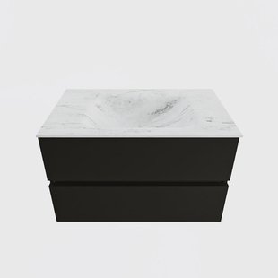 MONDIAZ VICA-DLUX 80cm badmeubel onderkast Urban 2 lades. Inbouw wastafel CLOUD midden 1 kraangat, kleur Opalo.