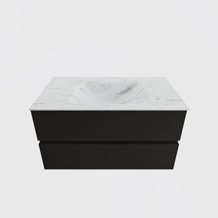 MONDIAZ VICA-DLUX 90cm badmeubel onderkast Urban 2 lades. Inbouw wastafel CLOUD midden 1 kraangat, kleur Opalo.