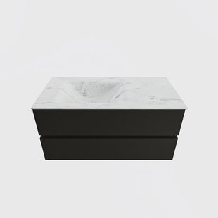 MONDIAZ VICA-DLUX 100cm badmeubel onderkast Urban 2 lades. Inbouw wastafel CLOUD links zonder kraangat, kleur Opalo.