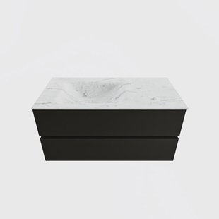 MONDIAZ VICA-DLUX 100cm badmeubel onderkast Urban 2 lades. Inbouw wastafel CLOUD links 1 kraangat, kleur Opalo.