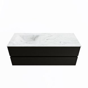 MONDIAZ VICA-DLUX 130cm badmeubel onderkast Urban 2 lades. Inbouw wastafel CLOUD links 1 kraangat, kleur Opalo.