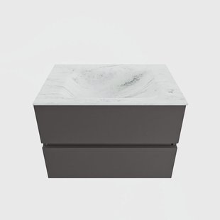 MONDIAZ VICA-DLUX 70cm badmeubel onderkast Dark grey 2 lades. Inbouw wastafel CLOUD midden zonder kraangat, kleur Opalo.