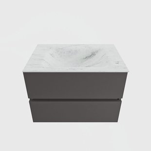 MONDIAZ VICA-DLUX 70cm badmeubel onderkast Dark grey 2 lades. Inbouw wastafel CLOUD midden 1 kraangat, kleur Opalo.