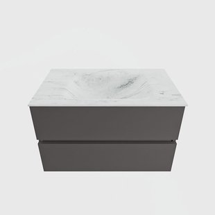 MONDIAZ VICA-DLUX 80cm badmeubel onderkast Dark grey 2 lades. Inbouw wastafel CLOUD midden zonder kraangat, kleur Opalo.