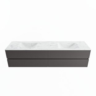 MONDIAZ VICA-DLUX 200cm badmeubel onderkast Dark grey 4 lades. Inbouw wastafel CLOUD dubbel zonder kraangat, kleur Opalo.