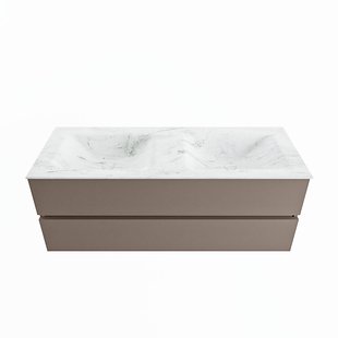 MONDIAZ VICA-DLUX 130cm badmeubel onderkast Smoke 2 lades. Inbouw wastafel CLOUD dubbel zonder kraangat, kleur Opalo.