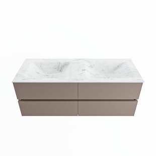 MONDIAZ VICA-DLUX 130cm badmeubel onderkast Smoke 4 lades. Inbouw wastafel CLOUD dubbel 2 kraangaten, kleur Opalo.