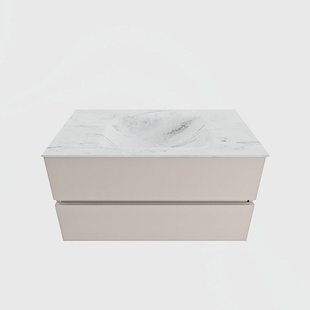 MONDIAZ VICA-DLUX 90cm badmeubel onderkast Linen 2 lades. Inbouw wastafel CLOUD midden 1 kraangat, kleur Opalo.