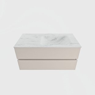 MONDIAZ VICA-DLUX 100cm badmeubel onderkast Linen 2 lades. Inbouw wastafel CLOUD rechts 1 kraangat, kleur Opalo.