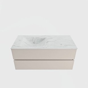 MONDIAZ VICA-DLUX 110cm badmeubel onderkast Linen 2 lades. Inbouw wastafel CLOUD links zonder kraangat, kleur Opalo.