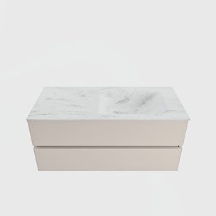 MONDIAZ VICA-DLUX 110cm badmeubel onderkast Linen 2 lades. Inbouw wastafel CLOUD rechts 1 kraangat, kleur Opalo.