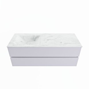 MONDIAZ VICA-DLUX 130cm badmeubel onderkast Cale 2 lades. Inbouw wastafel CLOUD links zonder kraangat, kleur Opalo.