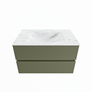 MONDIAZ VICA-DLUX 80cm badmeubel onderkast Army 2 lades. Inbouw wastafel CLOUD midden zonder kraangat, kleur Opalo.