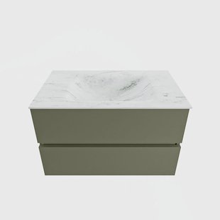 MONDIAZ VICA-DLUX 80cm badmeubel onderkast Army 2 lades. Inbouw wastafel CLOUD midden 1 kraangat, kleur Opalo.